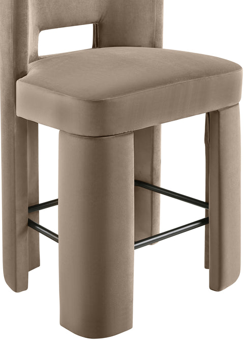 Linden Taupe Velvet Performance Fabric Upholstered Counter Stool, 2-Piece