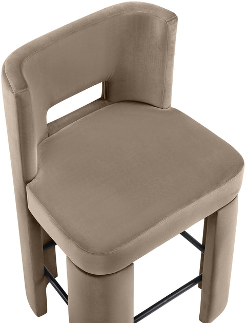 Linden Taupe Velvet Performance Fabric Upholstered Counter Stool, 2-Piece
