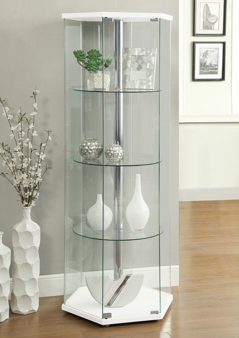 Tandi 4-shelf Hexagonal Clear Glass Curio Cabinet WhiteWhite