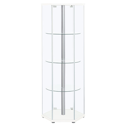 Tandi 4-shelf Hexagonal Clear Glass Curio Cabinet WhiteWhite