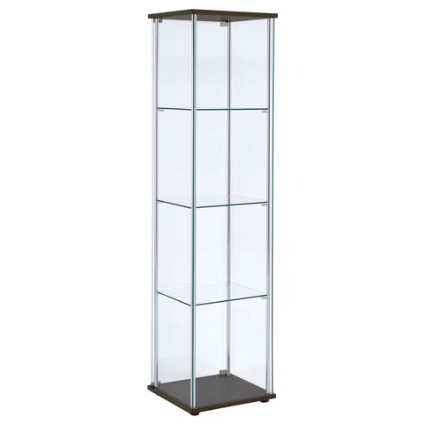 Ellison 4-shelf Clear Glass Curio Cabinet CappuccinoCappuccino