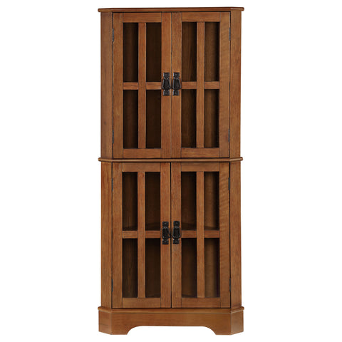 Kaelyn 4-door Wood Corner Curio Cabinet Golden BrownGolden Brown