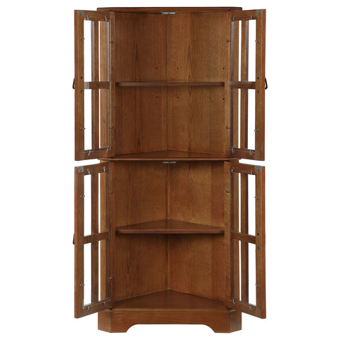 Kaelyn 4-door Wood Corner Curio Cabinet Golden BrownGolden Brown