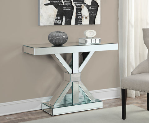 Cahya X-shaped Mirrored Entryway Console Table SilverMirror