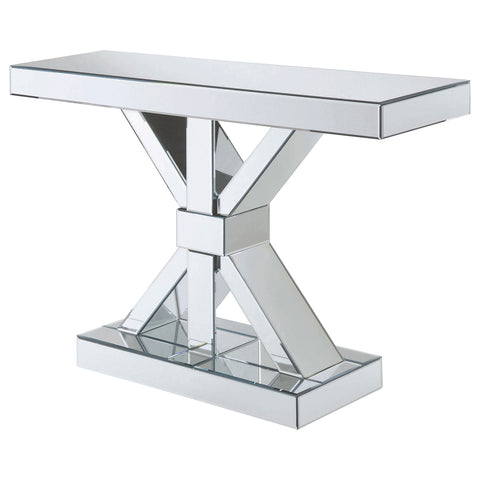 Cahya X-shaped Mirrored Entryway Console Table SilverMirror