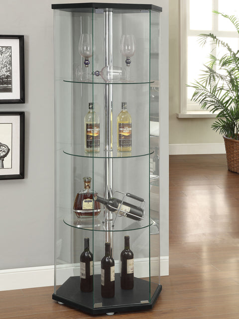 Tandi 4-shelf Hexagonal Clear Glass Curio Cabinet BlackBlack