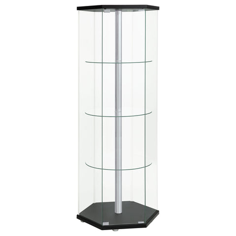 Tandi 4-shelf Hexagonal Clear Glass Curio Cabinet BlackBlack