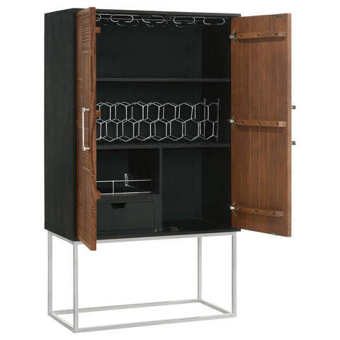 Bahrain 2-door Home Bar Cabinet Wine Storage Walnut and BlackWalnut