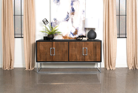 Bahrain 4-door Wood Accent Cabinet Walnut and BlackWalnut