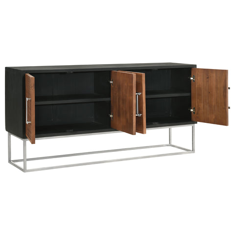 Bahrain 4-door Wood Accent Cabinet Walnut and BlackWalnut