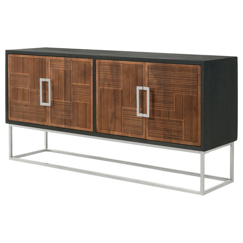 Bahrain 4-door Wood Accent Cabinet Walnut and BlackWalnut