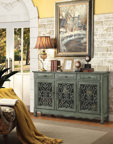 Higgins 3-drawer Scrollwork Accent Cabinet Antique GreenDistressed Green