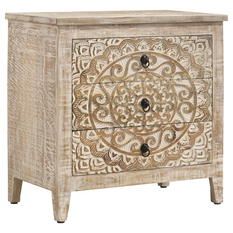 Toohey 3-drawer Wood Mandala Cabinet Distressed WhiteDistressed White