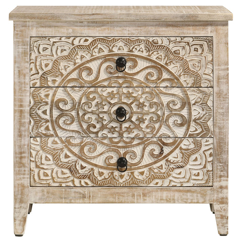 Toohey 3-drawer Wood Mandala Cabinet Distressed WhiteDistressed White
