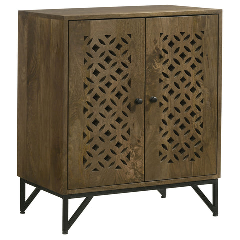Vivian 2-door Wood Trellis Accent Storage Cabinet BrownBrown