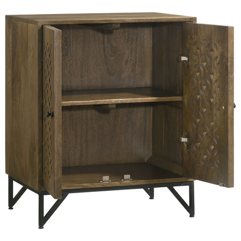 Vivian 2-door Wood Trellis Accent Storage Cabinet BrownBrown