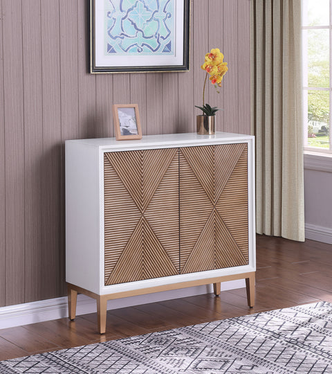Grant 2-door Wood Fluted Parquet Cabinet White and BrownDistressed White