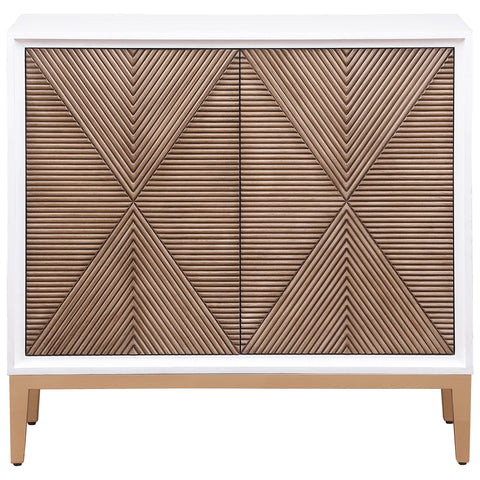 Grant 2-door Wood Fluted Parquet Cabinet White and BrownDistressed White
