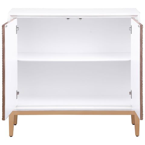 Grant 2-door Wood Fluted Parquet Cabinet White and BrownDistressed White