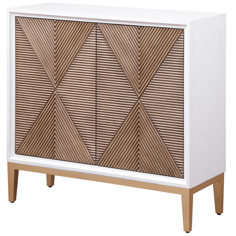 Grant 2-door Wood Fluted Parquet Cabinet White and BrownDistressed White