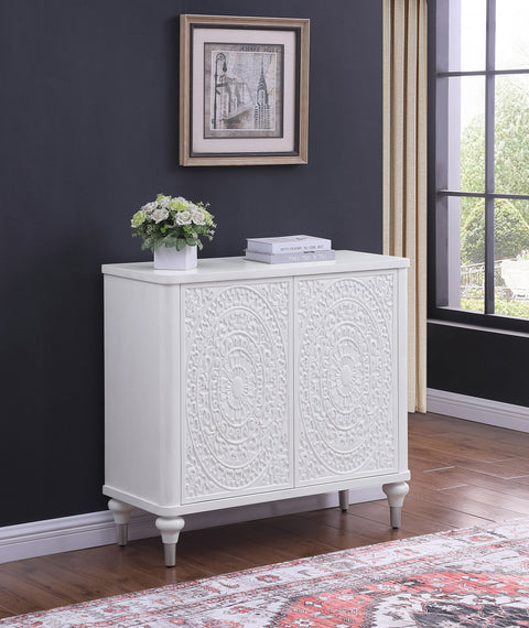 Raelynn 2-door Mandala Accent Cabinet Distressed WhiteDistressed White