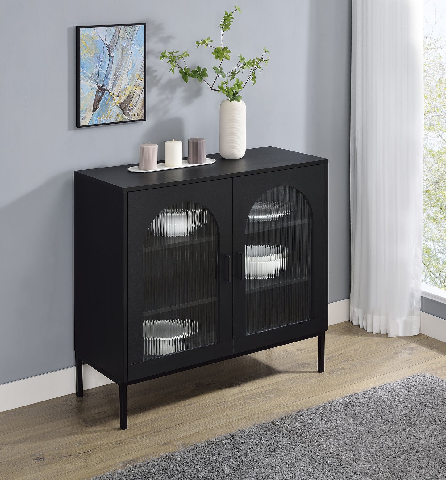 o'malley 2-door arched fluted glass accent cabinet black