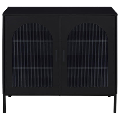 O'Malley 2-door Arched Fluted Glass Accent Cabinet Black
