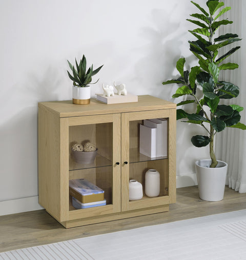 Arini 2-door Glass Front Accent Display Cabinet Light Oak