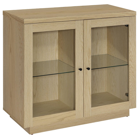 Arini 2-door Glass Front Accent Display Cabinet Light Oak