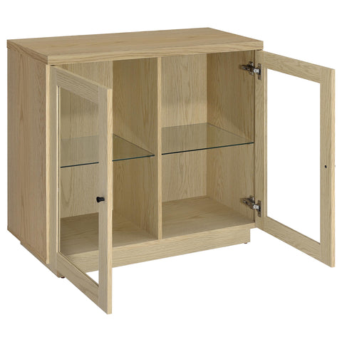 Arini 2-door Glass Front Accent Display Cabinet Light Oak