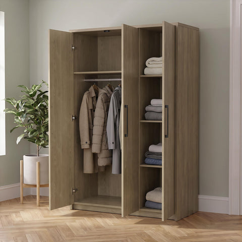 Tegan 3-door Bedroom Wardrobe Storage Cabinet Armoire Latte