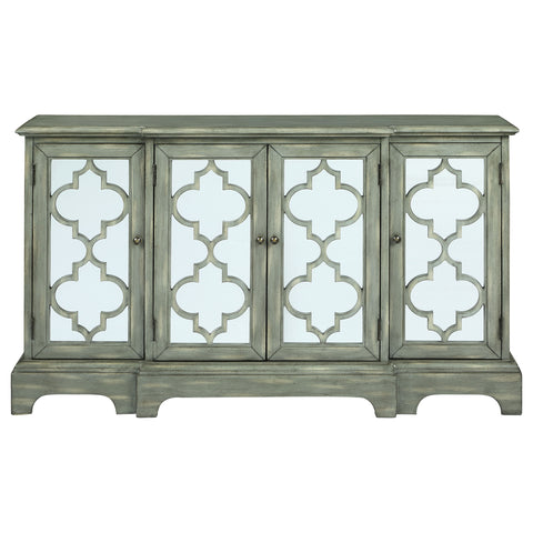 Katerina 4-door Wood Trellis Storage Accent Cabinet GreyGrey