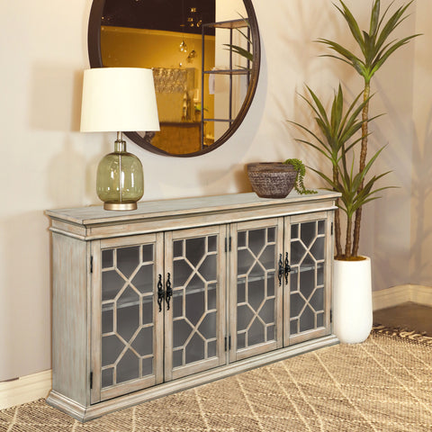 Davidson 4-door Wood Lattice Storage Accent Cabinet Light HoneyLight Honey