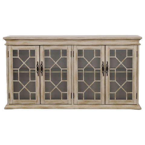 Davidson 4-door Wood Lattice Storage Accent Cabinet Light HoneyLight Honey