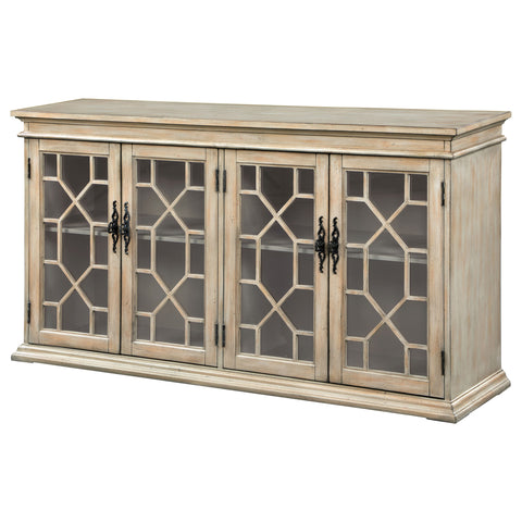 Davidson 4-door Wood Lattice Storage Accent Cabinet Light HoneyLight Honey