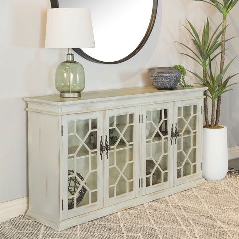 Davidson 4-door Wood Lattice Storage Accent Cabinet WhiteWhite
