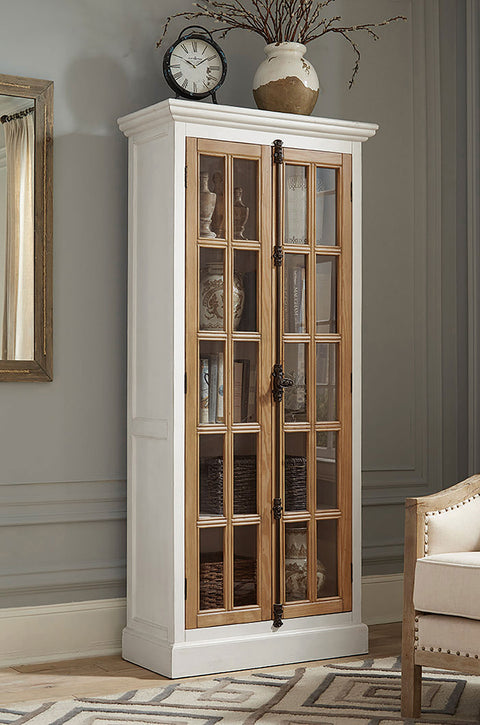 Iggy 2-door Wood Tall Cabinet Distressed White and BrownDistressed White