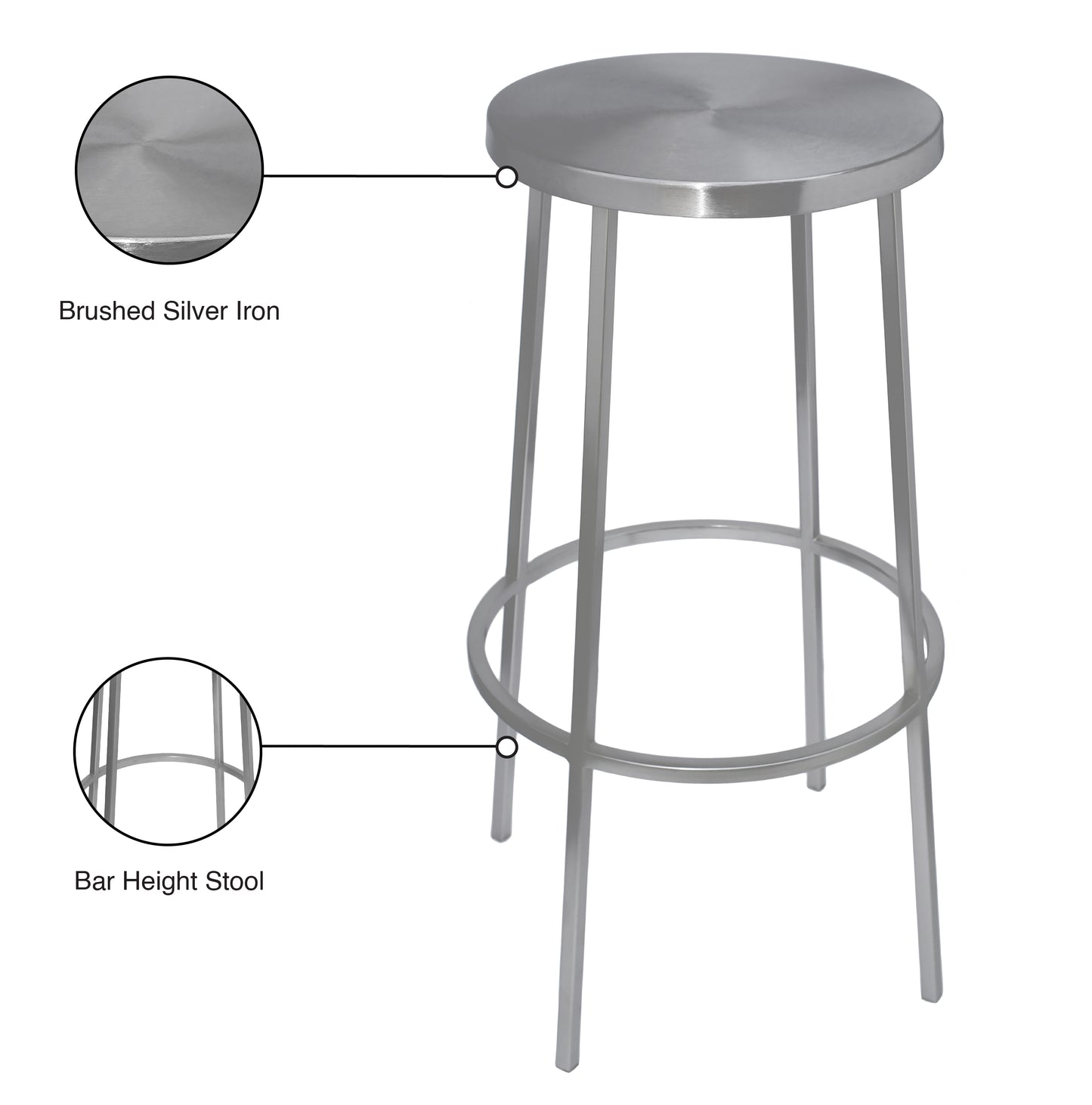 genoa silver iron bar stool silver