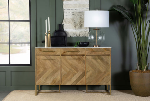Rodman 3-door Marble Top Herringbone Accent Cabinet NaturalNatural
