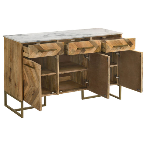 Rodman 3-door Marble Top Herringbone Accent Cabinet NaturalNatural