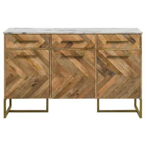 Rodman 3-door Marble Top Herringbone Accent Cabinet NaturalNatural