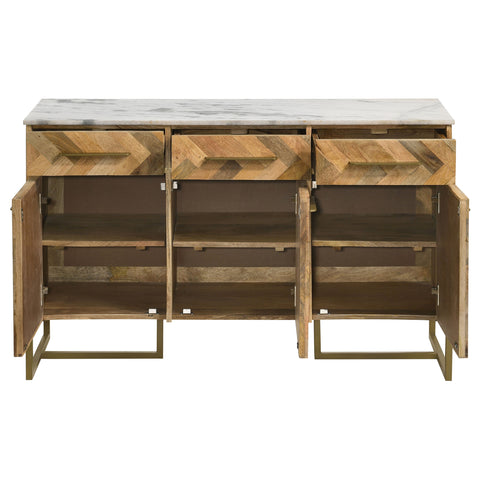 Rodman 3-door Marble Top Herringbone Accent Cabinet NaturalNatural
