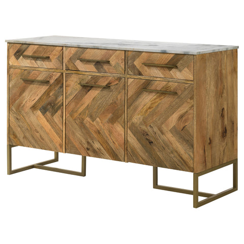Rodman 3-door Marble Top Herringbone Accent Cabinet NaturalNatural