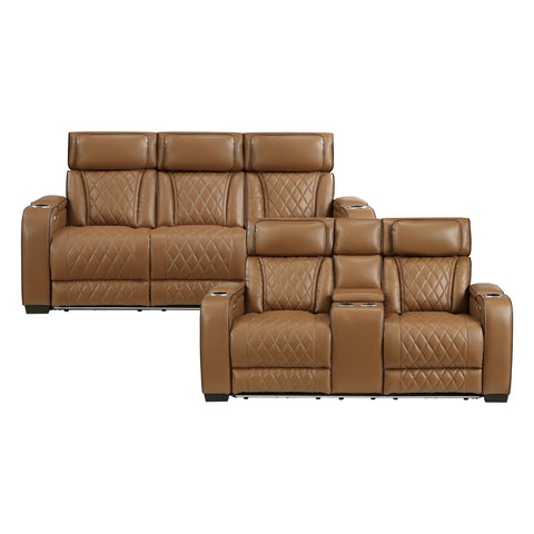 Lorenzo Brown Power Reclining Sofa & Loveseat Set