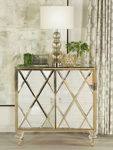 Carrie 2-door Mirrored Accent Cabinet Silver and ChampagneMirror