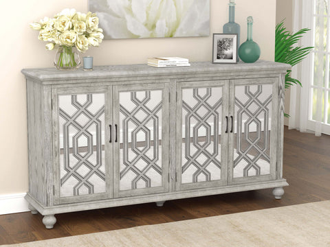 Nova 4-door Wood Trellis Accent Cabinet Distressed WhiteDistressed White