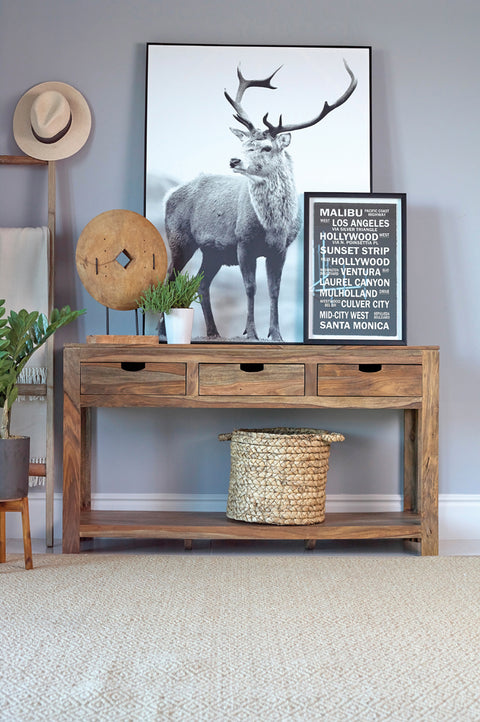 Lurlynn 3-drawer Wood Console Table Natural SheeshamGrey Sheesham