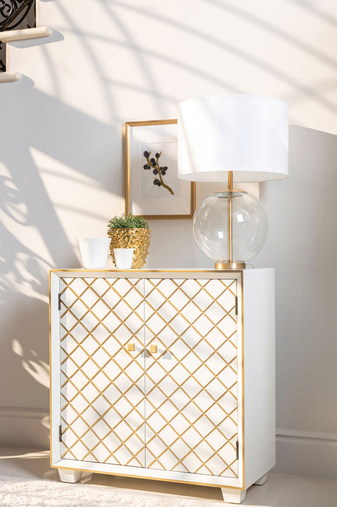 Nailan 2-door Storage Accent Cabinet White and GoldWhite
