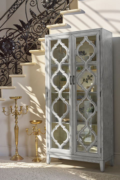 Felice 2-door Wood Trellis Tall Cabinet Distressed WhiteDistressed White