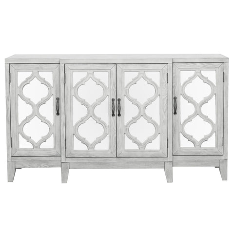 Felice 4-door Wood Trellis Accent Cabinet Distressed WhiteDistressed White